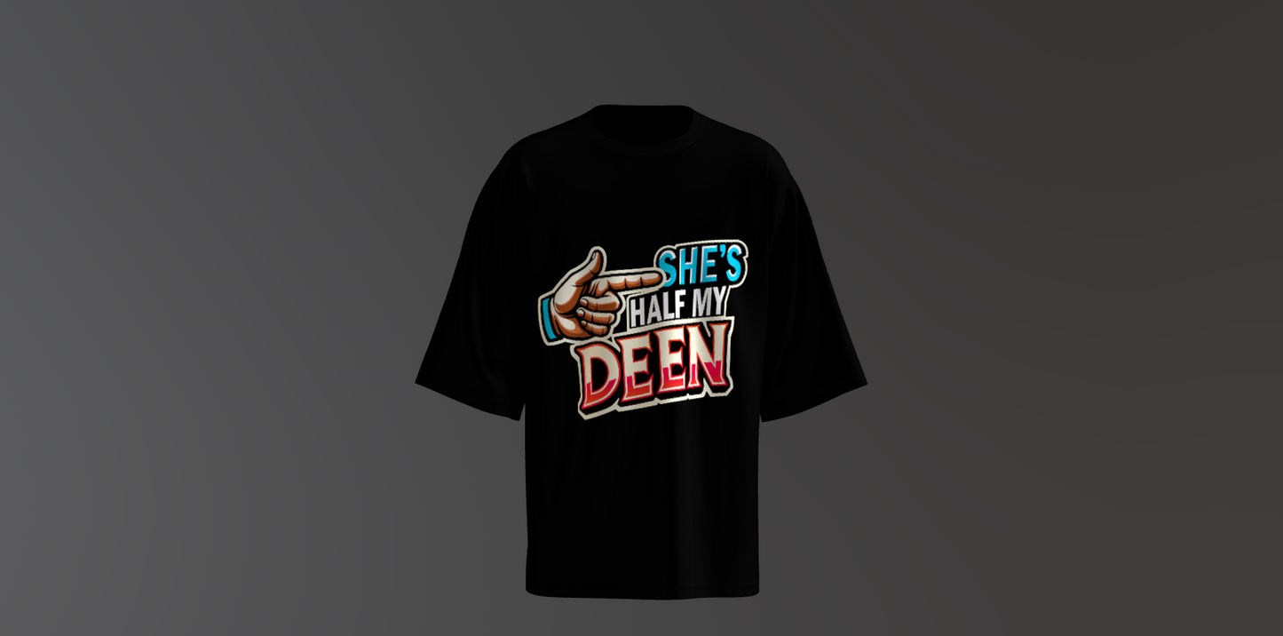 She's Half My Deen Short Sleeve T-shirt - Black